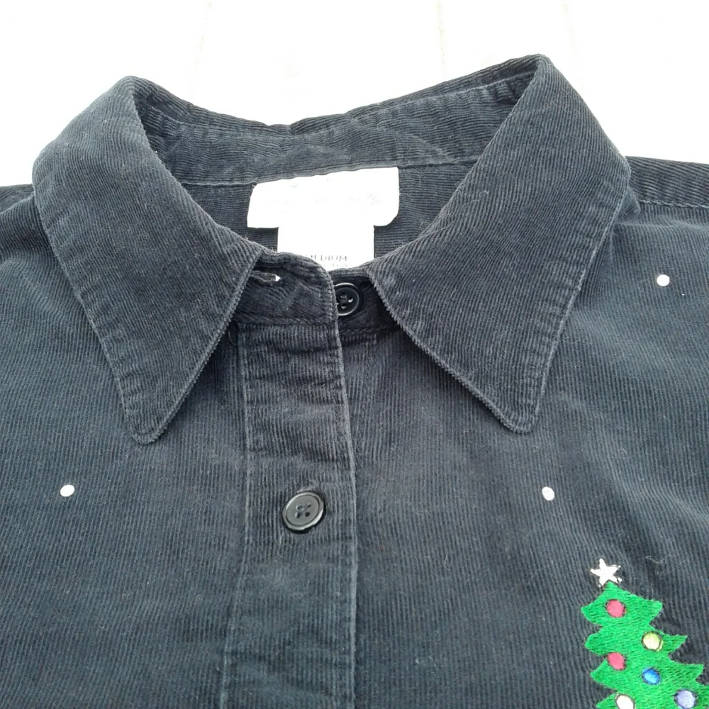 Corduroy button up shirt Christmas trees + sequins - Picture 4 of 8